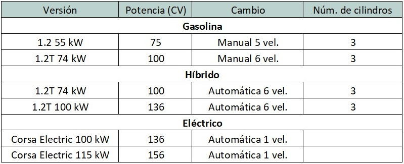 datos tecnicos Opel Corsa F 2024